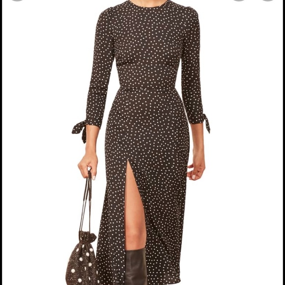 Reformation Zelda Slit MIDI Black Dress - Picture 2 of 6